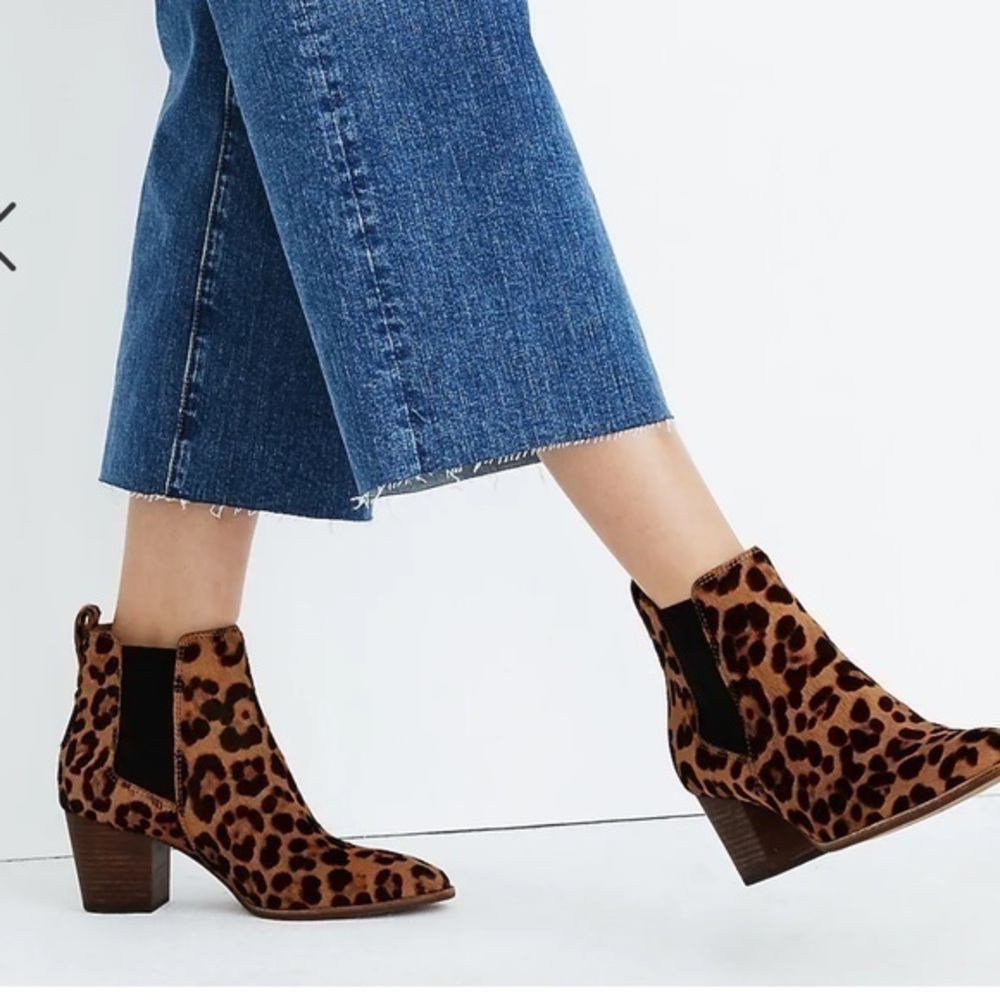 Madewell the Regan leopard print calf hair ankle boots
